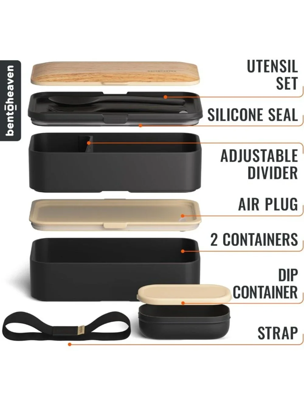 Stylish Bento Box for Adults & Kids - Compartment Lunch Container with Utensils